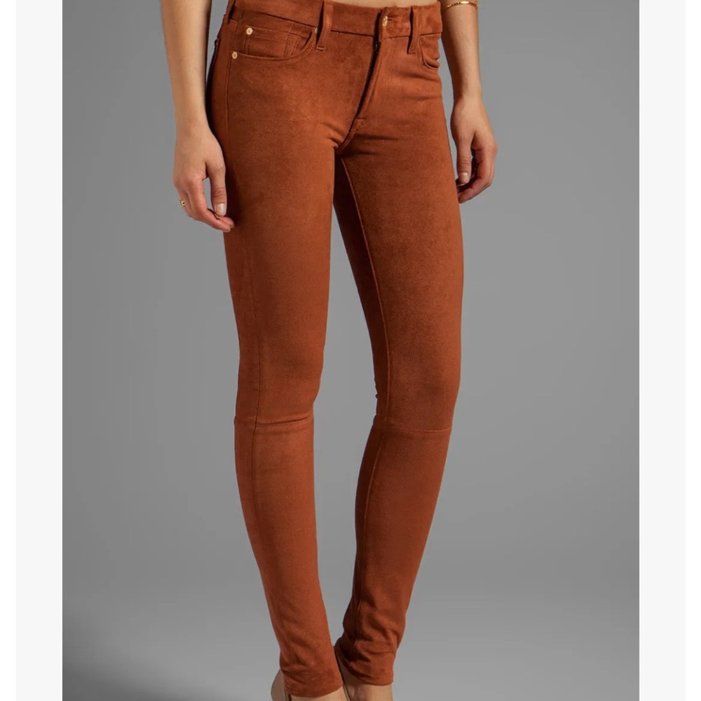 7 For All Mankind The Sueded Skinny Legging Pants, Stretch, Bohemian, Rust Color